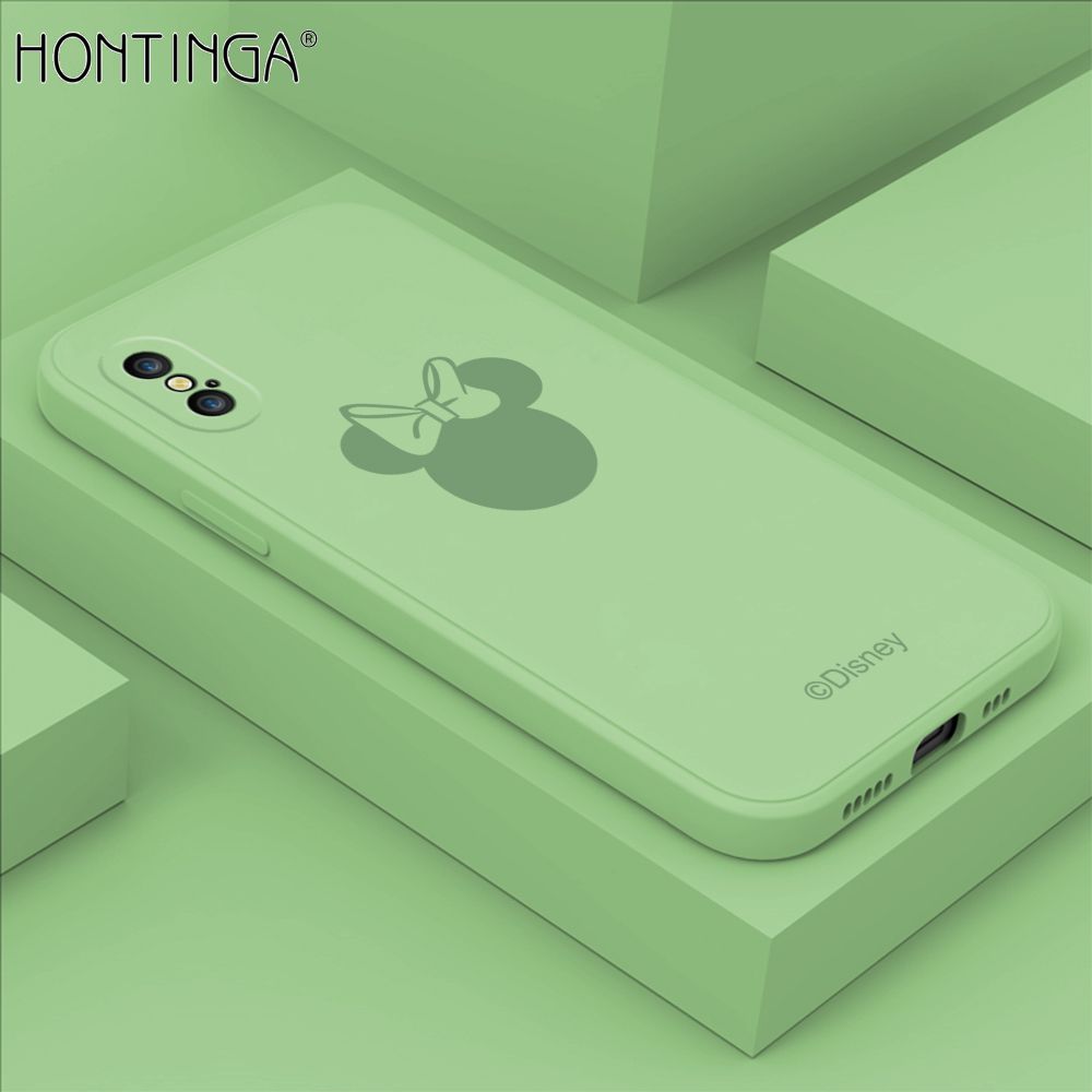 Hontinga for iPhone X XS Case Cartoon Mouse Phone Case Soft Square Edge Silicone Cases Full Lens Cover Shockproof Protection Cover