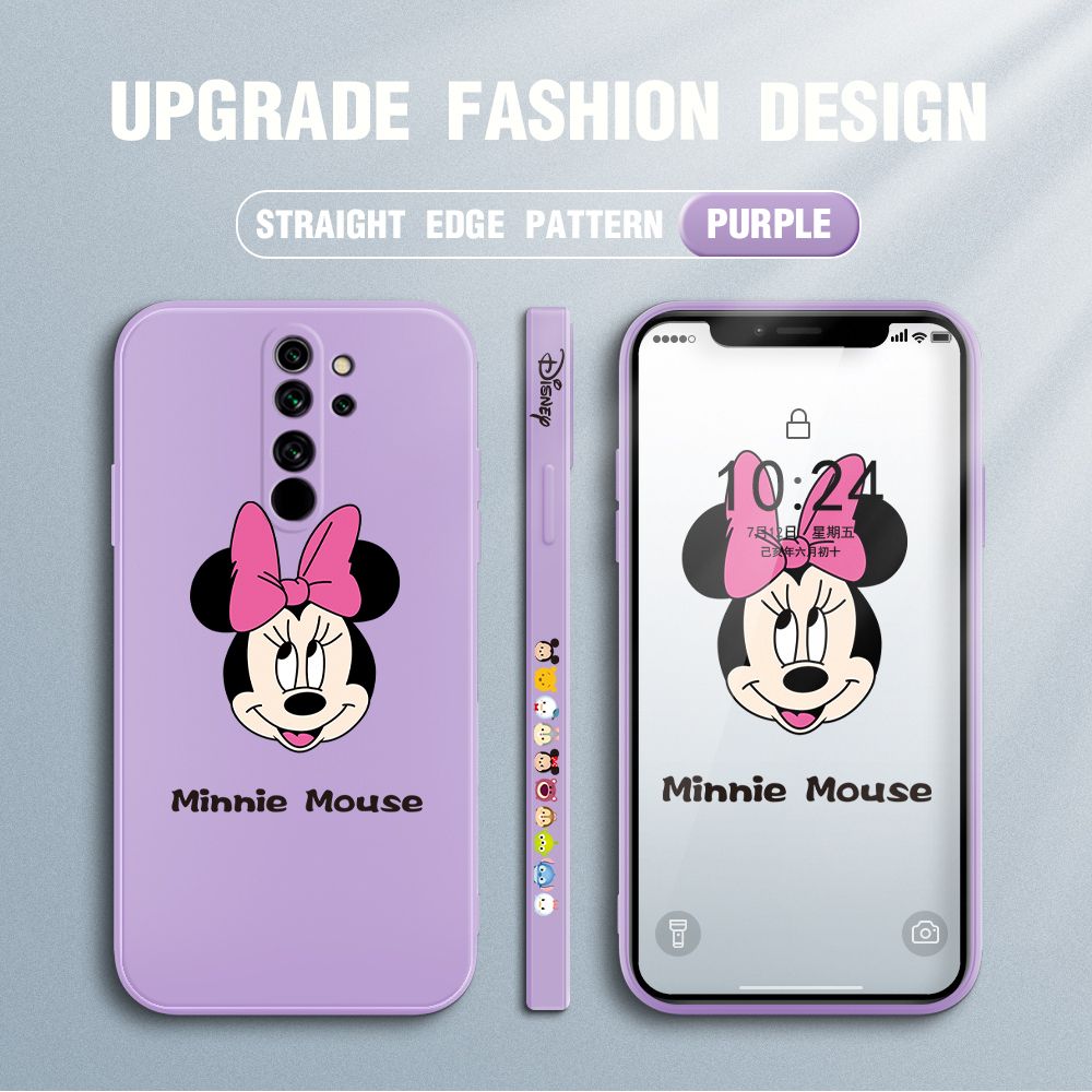 Jizetin for Xiaomi Redmi Note 8 Pro Case Minnie Mickey Mouse Design Side Design Phone Case Square Edge Pattern Liquid Silicone Cases Full Cover Camera Shockproof Protective Case