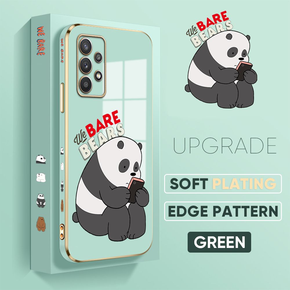 TA for Samsung Galaxy A32 4G Back Cover + Free Lanyard Panda Reading Luxury 6D Plating Case Side Pattern Soft Silicone Square Phone Cases