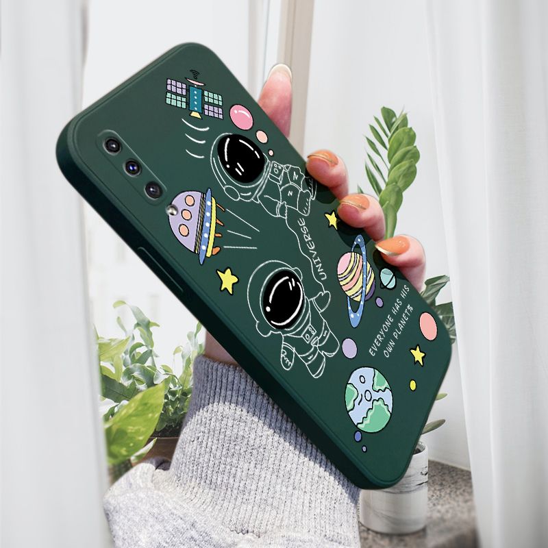 AMORVOR for Samsung Galaxy A50 A30S A50S Back Cover Cartoon Cute Astronaut Side design Soft Case Liquid Silicone Phone Cases
