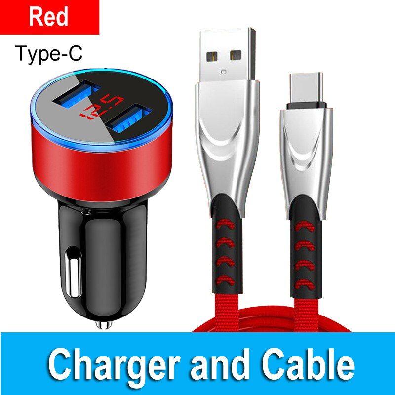 For Samsung A12 A32 A52 5G A21S A51 A71 Phone Adapter 3.1A Dual USB Car Charger For Huawei Fast Charge Type-c USB Cable Cords