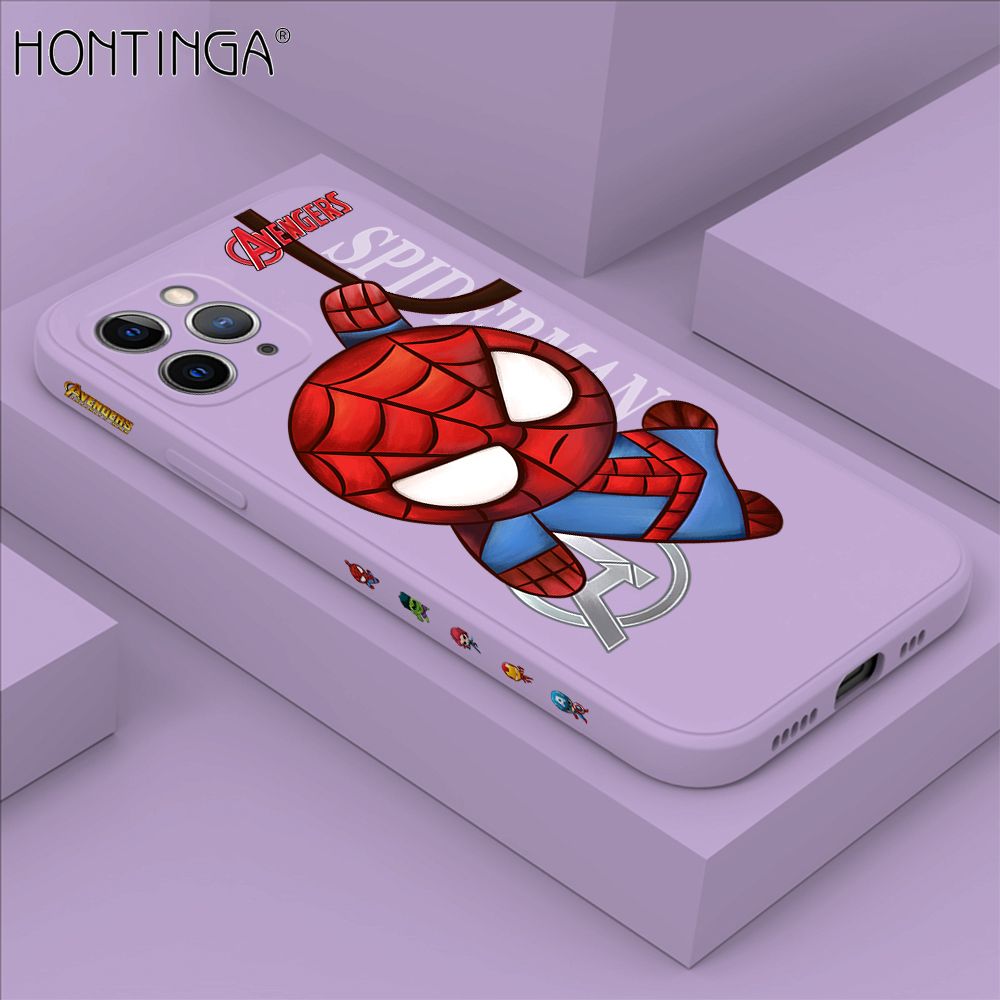 Hontinga for iPhone 11 Pro Max Case Side Design Cartoon Little Spider Back Cover Soft Square Edge Pattern Liquid Silicone Trend Phone Cases