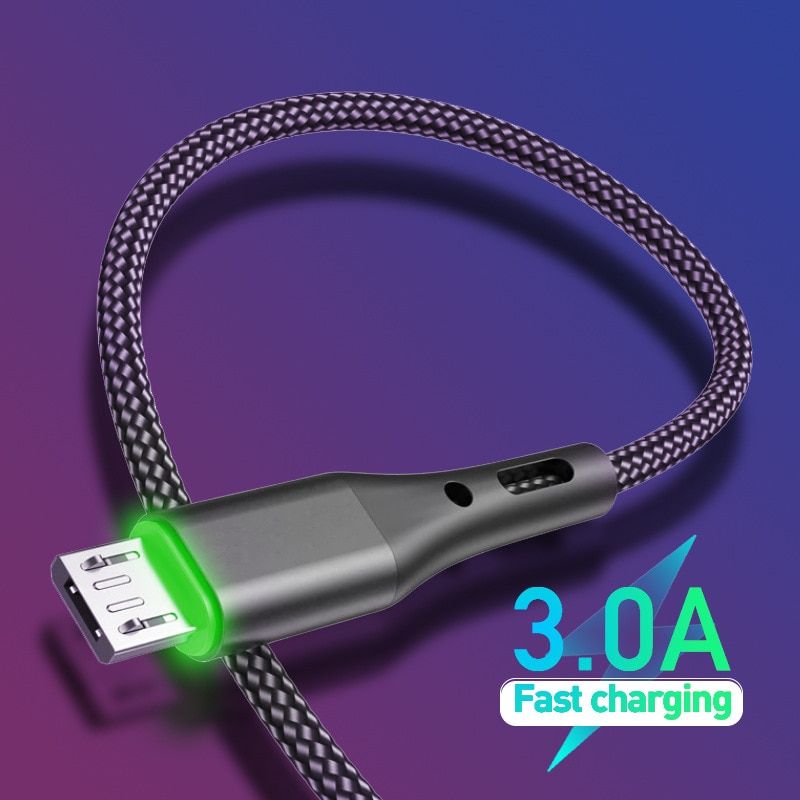 Black/Red For Samsung Huawei USB C Data Cable Nylon Braided With Light Mobile Phone Data Cable 1M/2M/3M