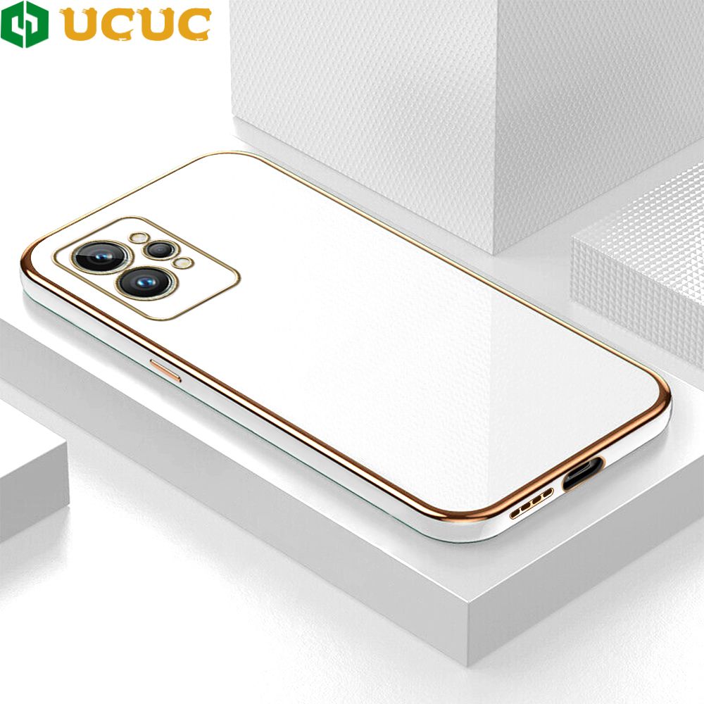 UCUC for Realme GT2 Pro Back Cover + Free Lanyard Colour Luxury 6D Plating Case Side Pattern Soft Silicone Square Phone Cases