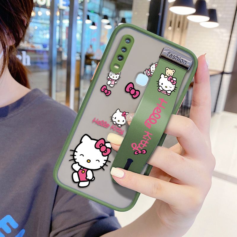 UCUC for Vivo Y17 Wrist Strap Case Lovely KT Cat Wristband Printing Cover Shockproof Ultra Thin Phone Case