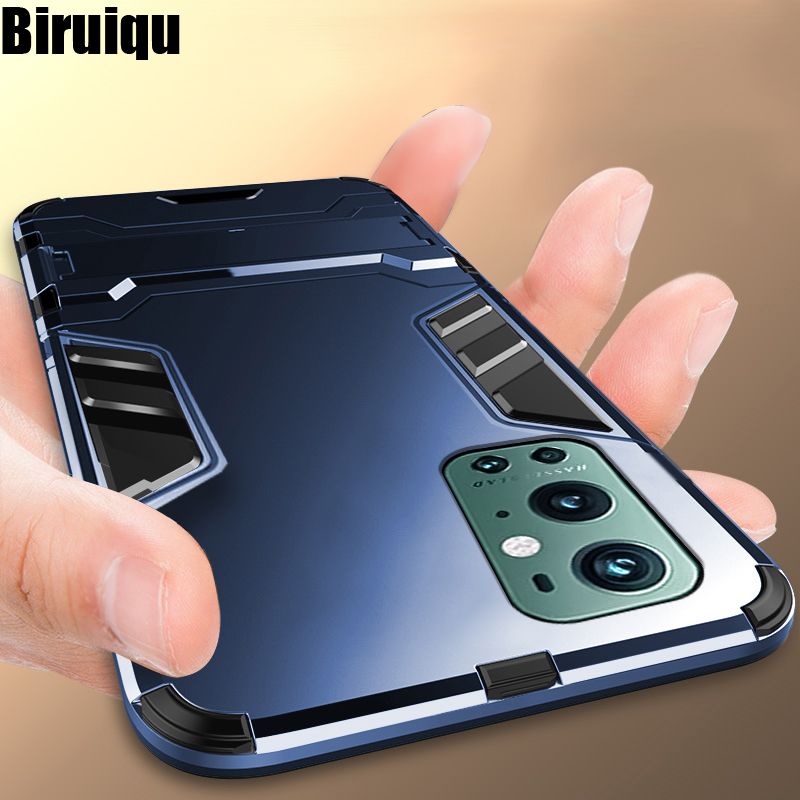 Biruiqu For Oneplus 9 9 Pro Soft TPU+Hard PC Shockproof Slim Protective Case Cover with Kickstand