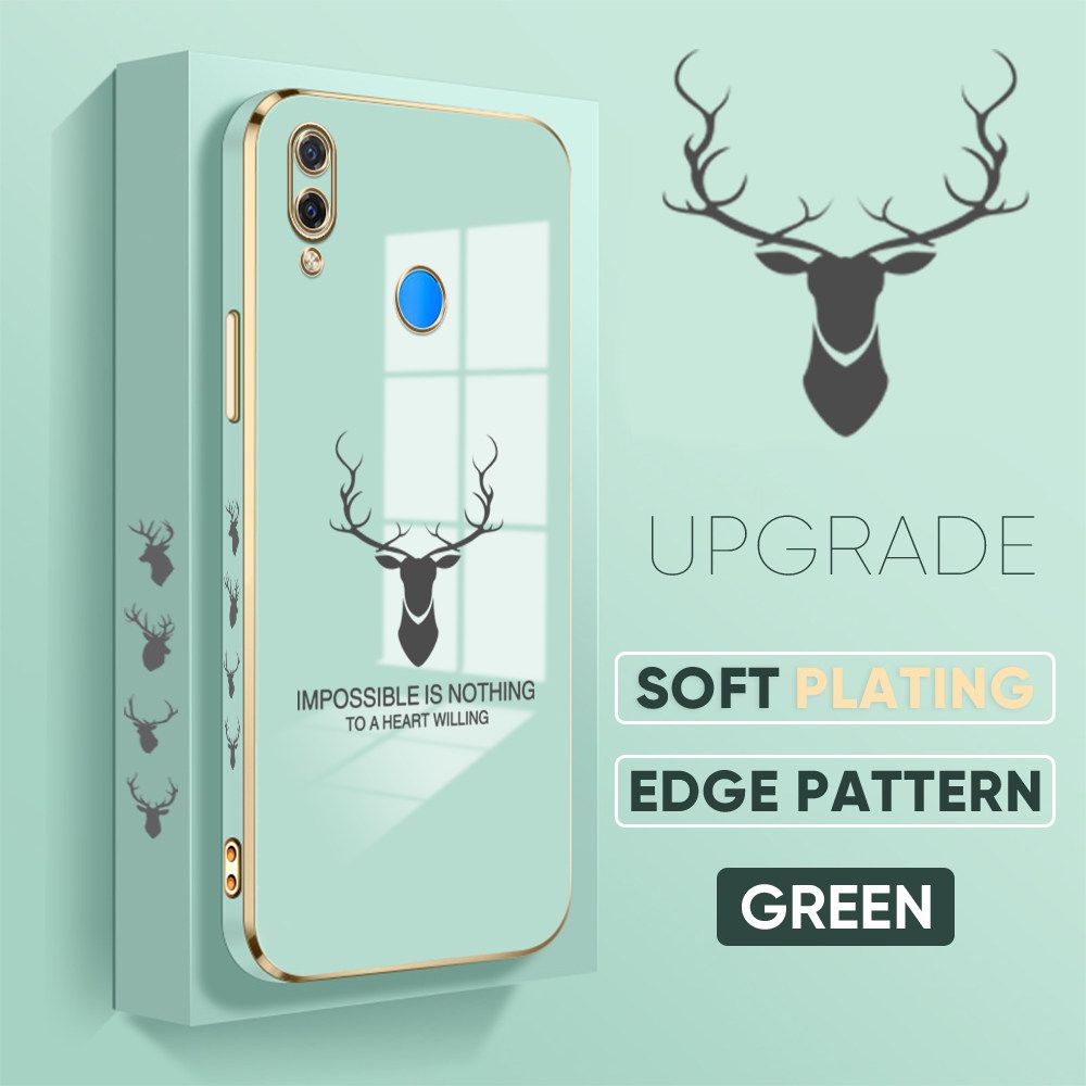 TA for Huawei Nova 3i P Smart Plus Back Cover + Free Lanyard Simple Antlers Luxury 6D Plating Case Side Pattern Soft Silicone Square Phone Cases