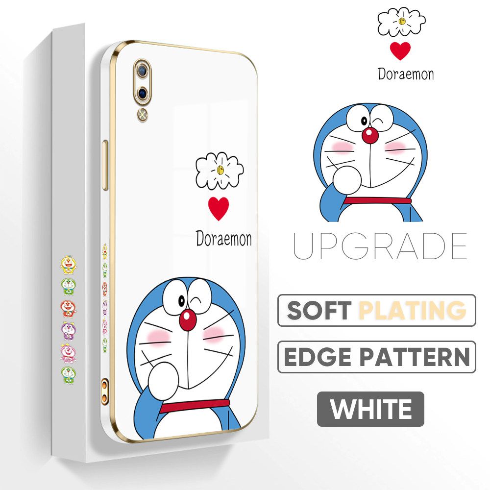 UCUC for Vivo Y93 Back Cover + Free Lanyard Sneak Doraemon Luxury 6D Plating Case Side Pattern Soft Silicone Square Phone Cases