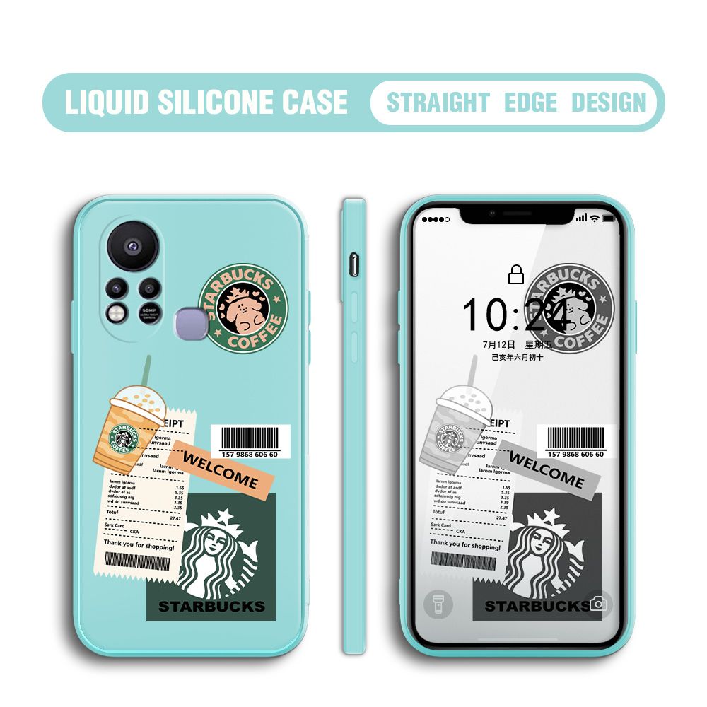 BILI for Infinix Hot 11S Back Cover Creative Coffee Order Receipt Multicolor Liquid Silicone Phone Case Soft Square Lens Protection Phone Cases