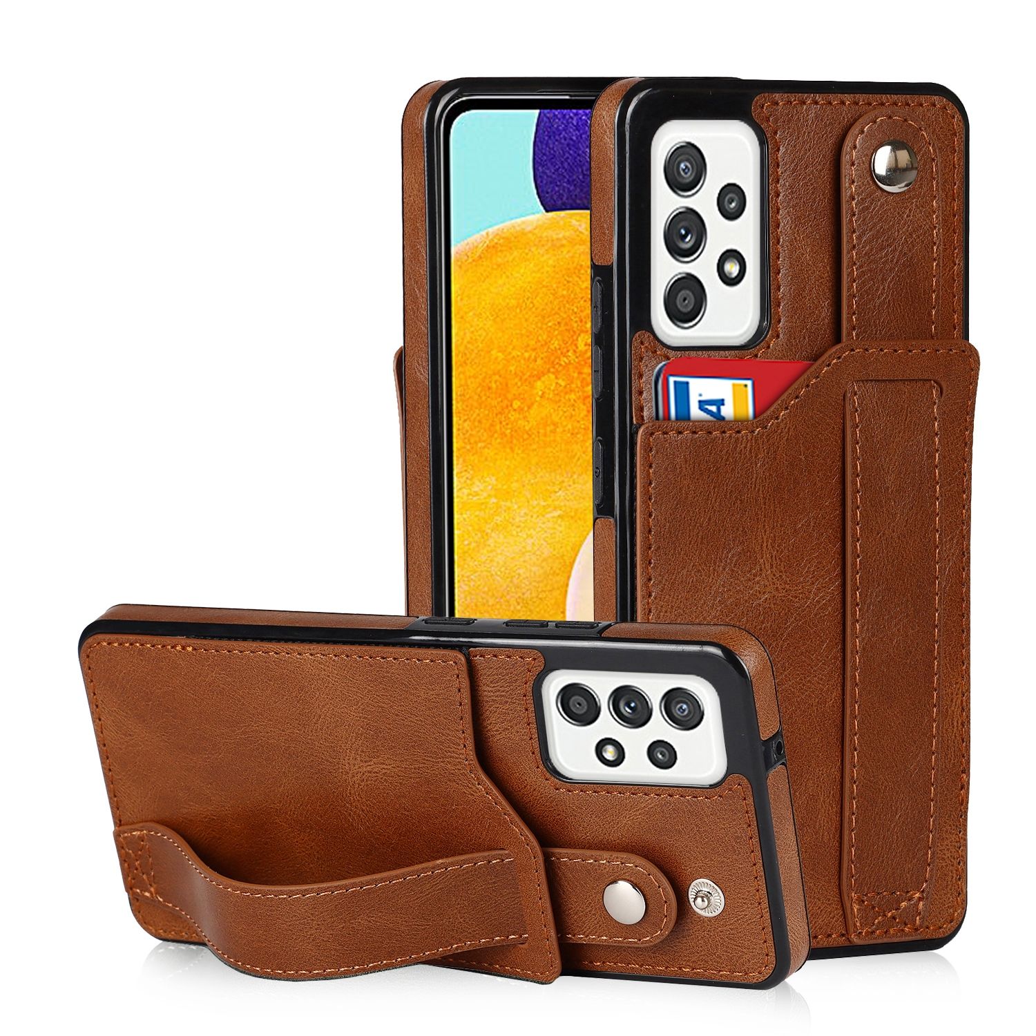 For Samsung Galaxy A52 5G / 4G Crazy Horse Texture Shockproof TPU + PU Leather Case with Card Slot & Wrist Strap Holder