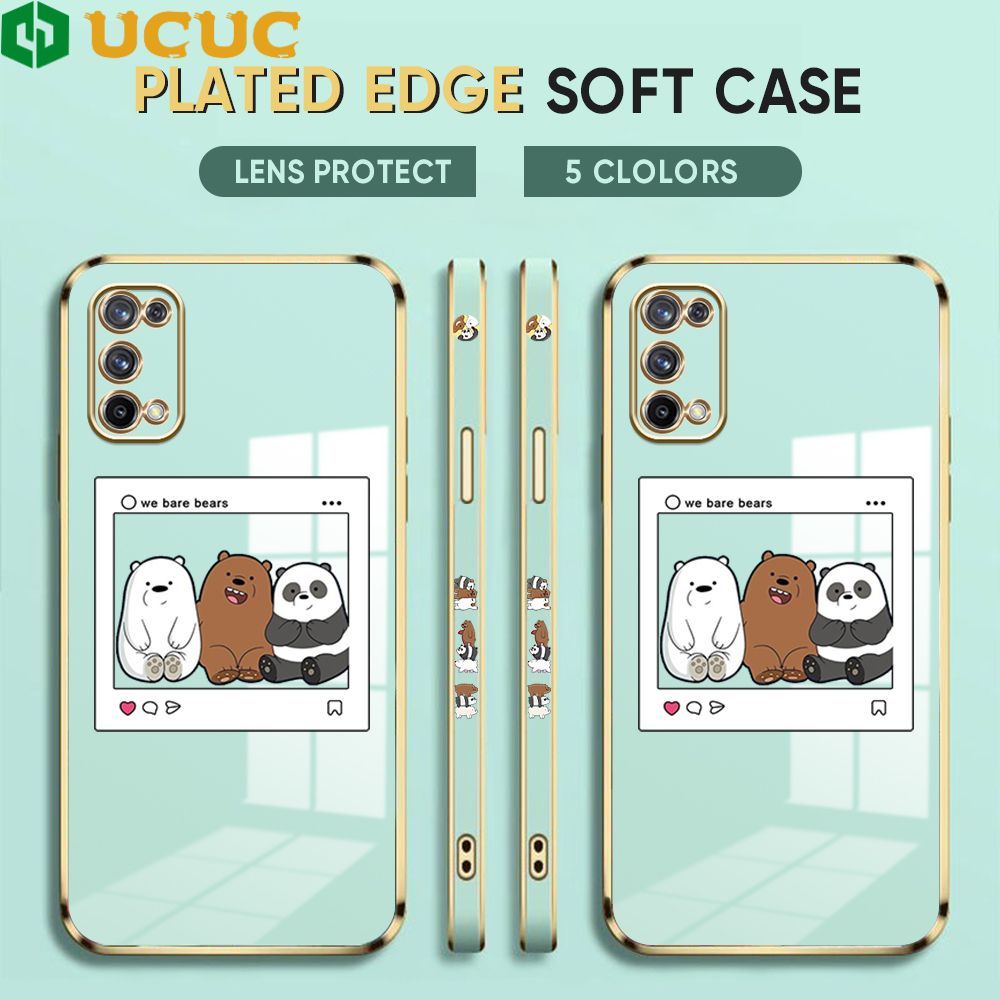 UCUC for Realme X7 Cover Bears Photo Luxury 6D Plating Soft Casing Silicone Square Frame Phone Case Shiny Bling Back Cover + Free Lanyard