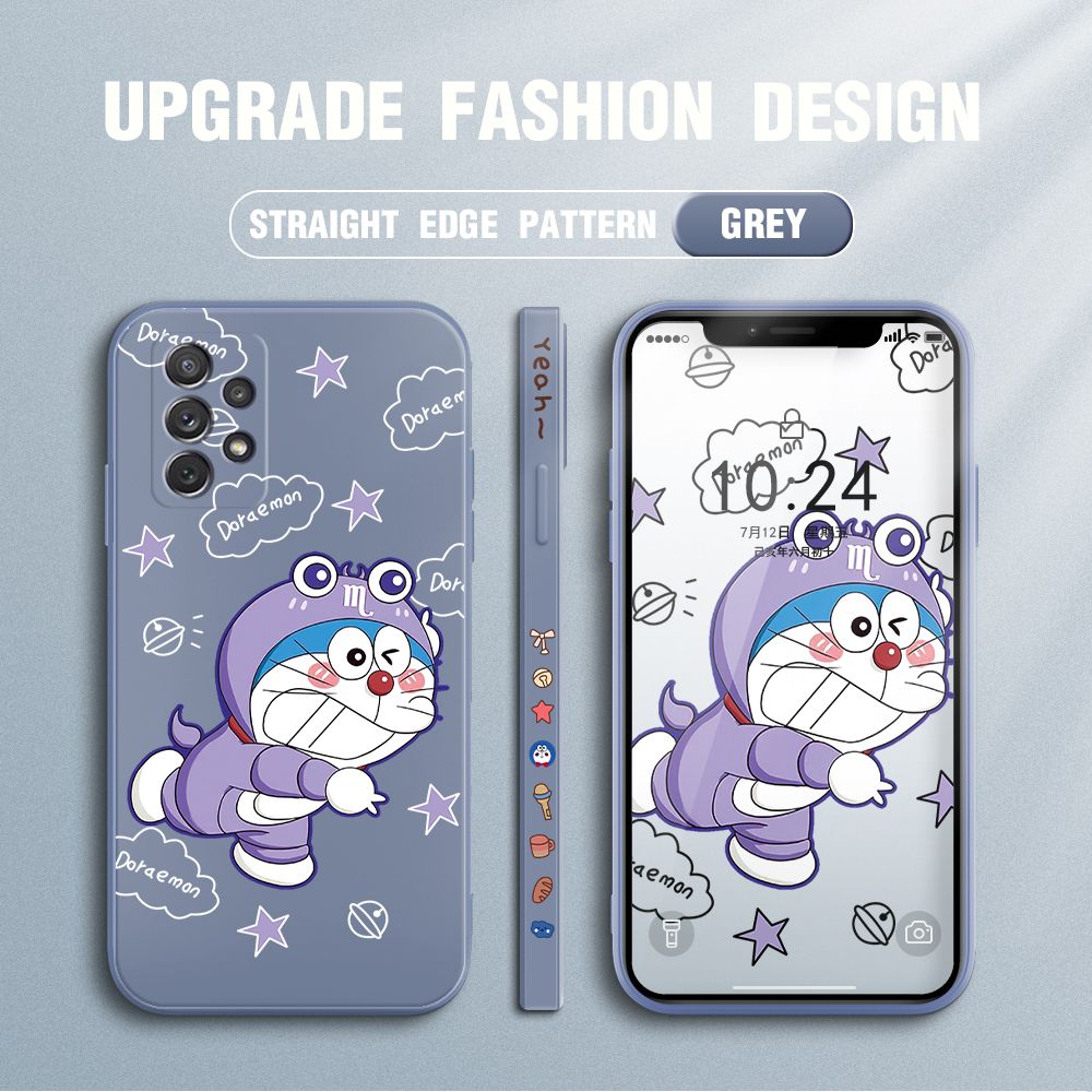 Jizetin for Samsung Galaxy A72 / A72 5G Case Cute Cartoon Purple Doraemon Anime Side Design Phone Case Ultra Soft Edge Pattern Liquid Silicone Phone Cases