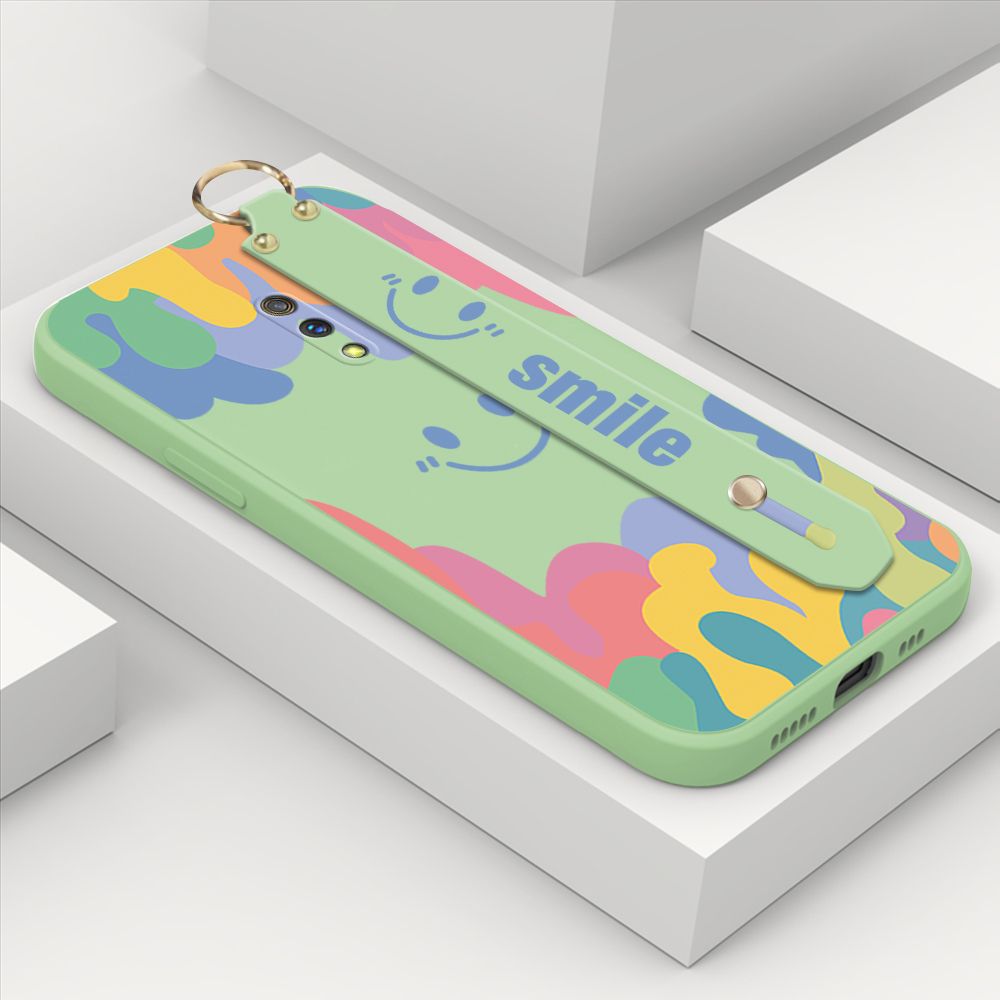 ZeroQiQi for OPPO K3 Wrist Strap Case Soft Candy Color Splash Ink Cover Trend Square Printed Pattern Liquid Silicone Phone Case