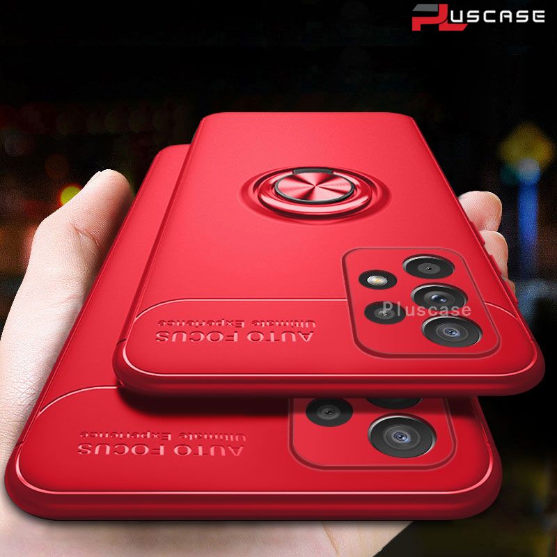 PlusCase for Samsung Galaxy A33 5G Soft Silicone Case Metal Ring Stand Shockproof Slim Matte Back Cover