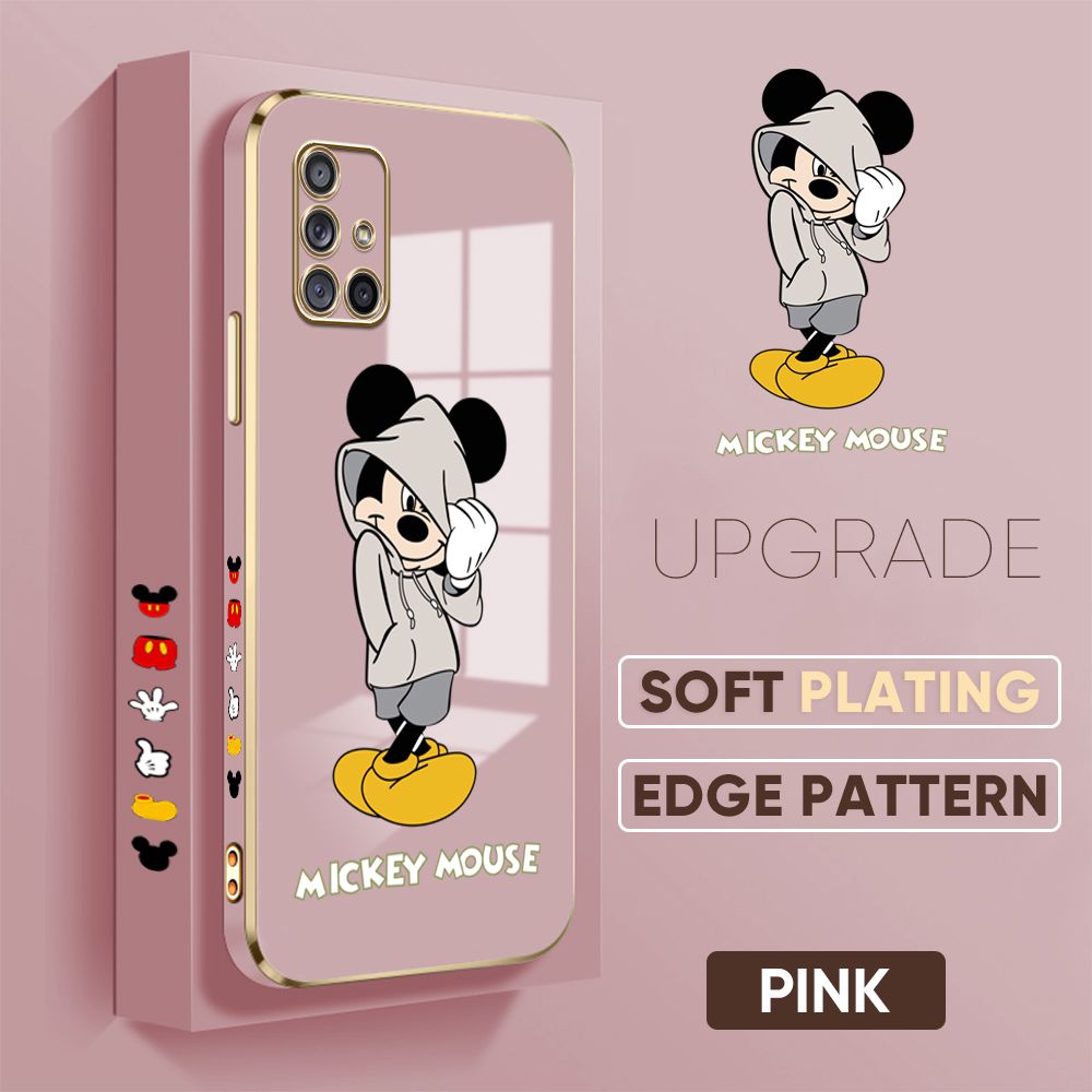 Jizetin (Free Lanyard) Samsung Galaxy A71 5G Back Cover Sweater Mouse Luxury 6D Plating Case Side Pattern Soft Silicone Square Phone Cases
