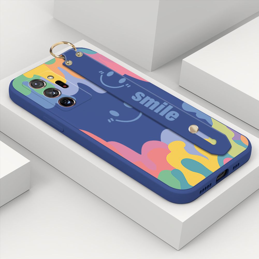 ZeroQiQi for Samsung Galaxy Note 20 Ultra Wrist Strap Case Soft Candy Color Splash Ink Cover Trend Square Printed Pattern Liquid Silicone Phone Case