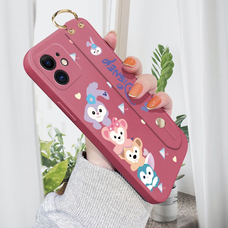 Jizetin for iPhone 12 Wrist Strap Case Creative Cartoon Cute Bunny Cover Ultra Thin Anti Fall Liquid Silicone Phone Case