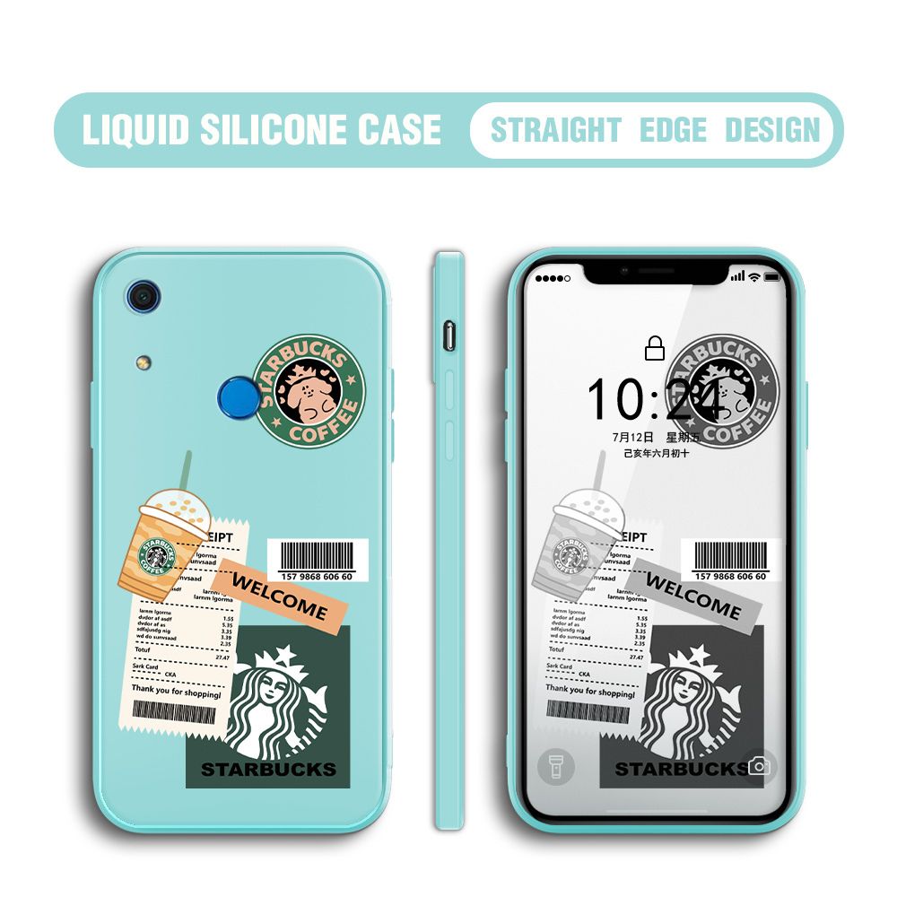 BILI for Huawei Y6S Back Cover Creative Coffee Order Receipt Multicolor Liquid Silicone Phone Case Soft Square Lens Protection Phone Cases