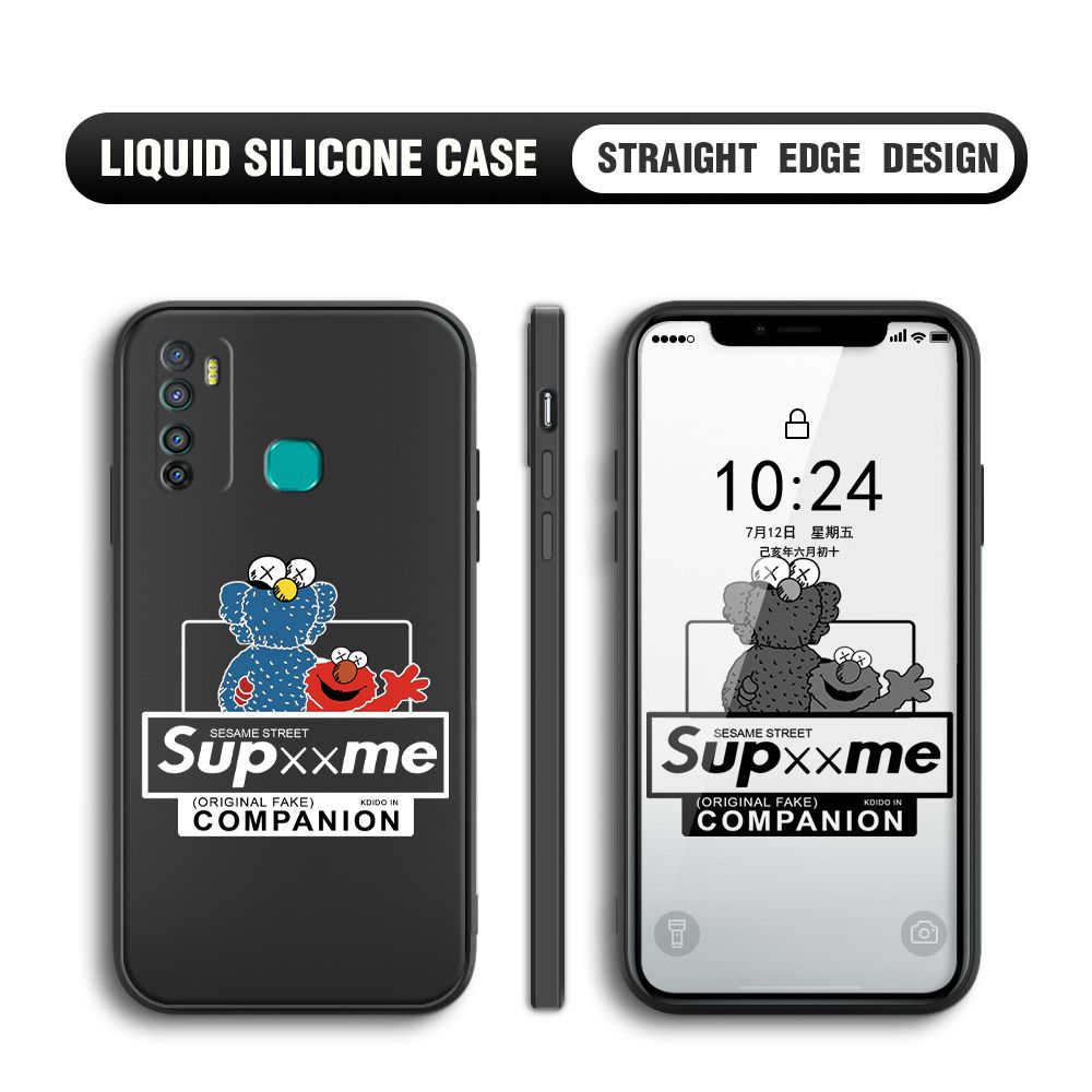 BILI for Infinix Hot 9 Back Cover Sesame Street Companion Multicolor Liquid Silicone Phone Case Soft Square Lens Protection Phone Cases