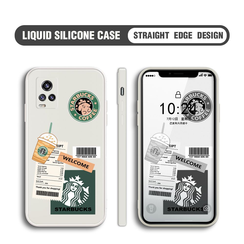 BILI for Vivo V20 / V20 2021 Back Cover Creative Coffee Order Receipt Multicolor Liquid Silicone Phone Case Soft Square Lens Protection Phone Cases