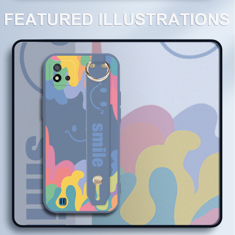 UCUC for Realme C11 2021 Wrist Strap Case INS Style Soft Candy Color Splash Ink Cover Ultra Thin Anti Fall Liquid Silicone Phone Case