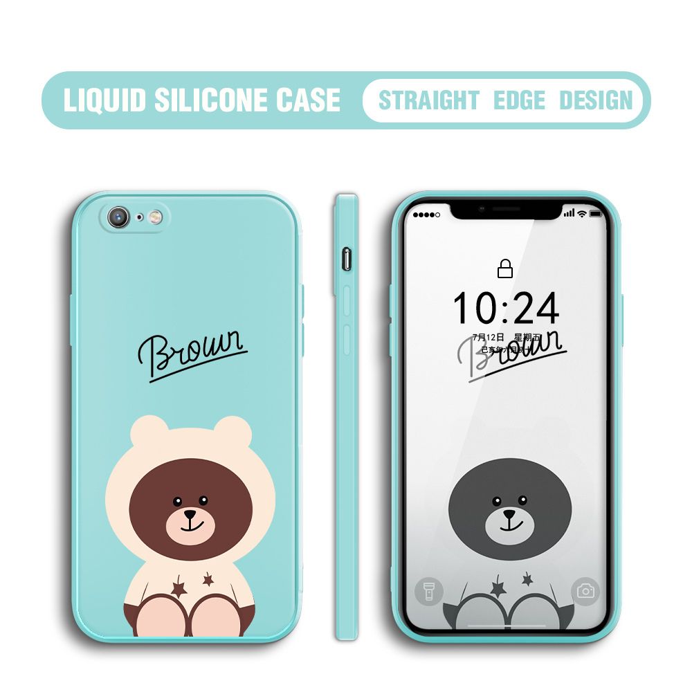 BILI for iPhone 6 Plus / 6s Plus Back Cover Brown Bear Multicolor Liquid Silicone Phone Case Soft Square Lens Protection Phone Cases