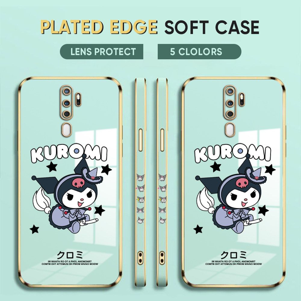 Luxury 6D Plating Case for OPPO A9 2020 Phone Cases Cartoon Little Witch Side Print Soft Silicone Square Back Cover