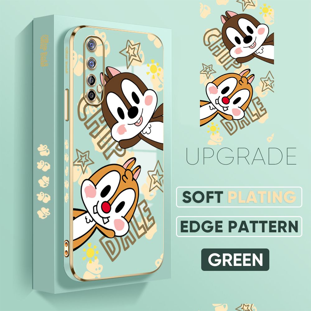 Jizetin (Free Lanyard) Realme 7 Realme Narzo 20 Pro Back Cover Two Chipmunks Luxury 6D Plating Case Side Pattern Soft Silicone Square Mobile Phone Cases
