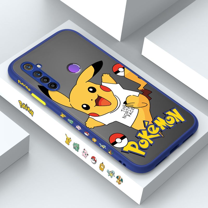 ZeroQiQi for Realme 5 Case White Clothes Pikachu Side Printing Cover Frosted Ultra Thin Protective Anti Fall Phone Case