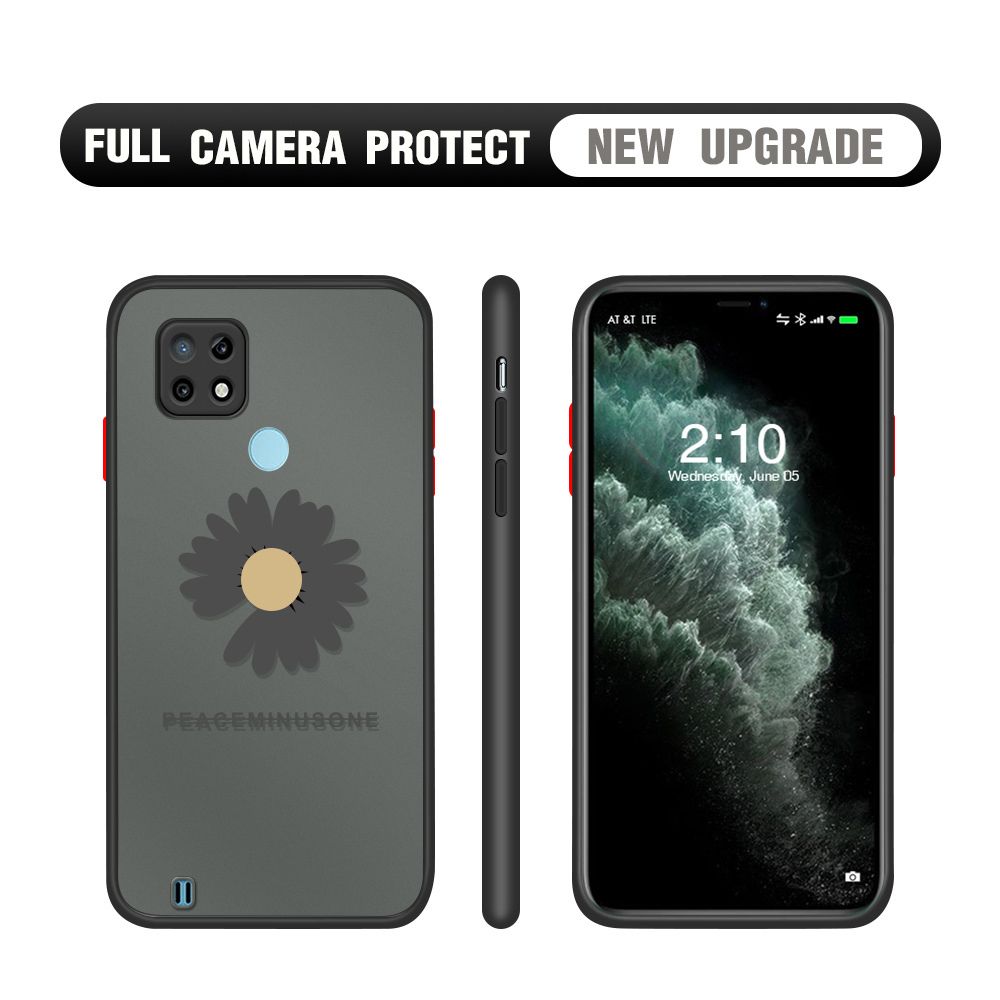 Hontinga for Realme C21 Case Daisy Flower Cover Camera Shockproof Protection Case Edge Frosted Transparent Phone Cover