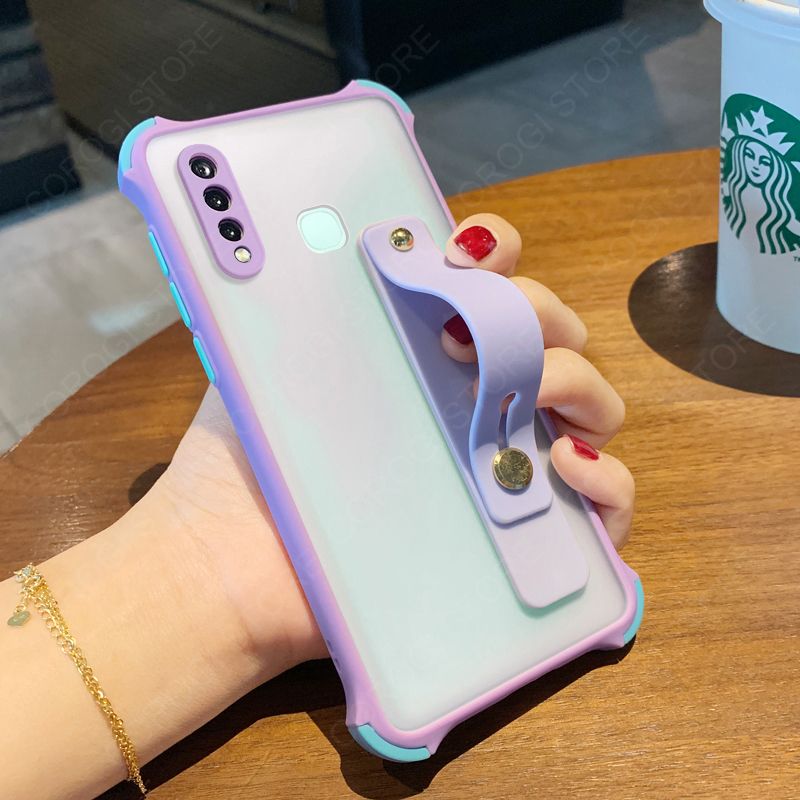 For Vivo Y12 Y15 Y15  Y17 Y19 U10 Case with Wristband Stand Holder, [Camera Lens Protection] Luxury Shockproof Translucent Matte Hard Phone Cases Anti-fall Soft TPU Silicone Bumper Protective Cellphone Casing Cover
