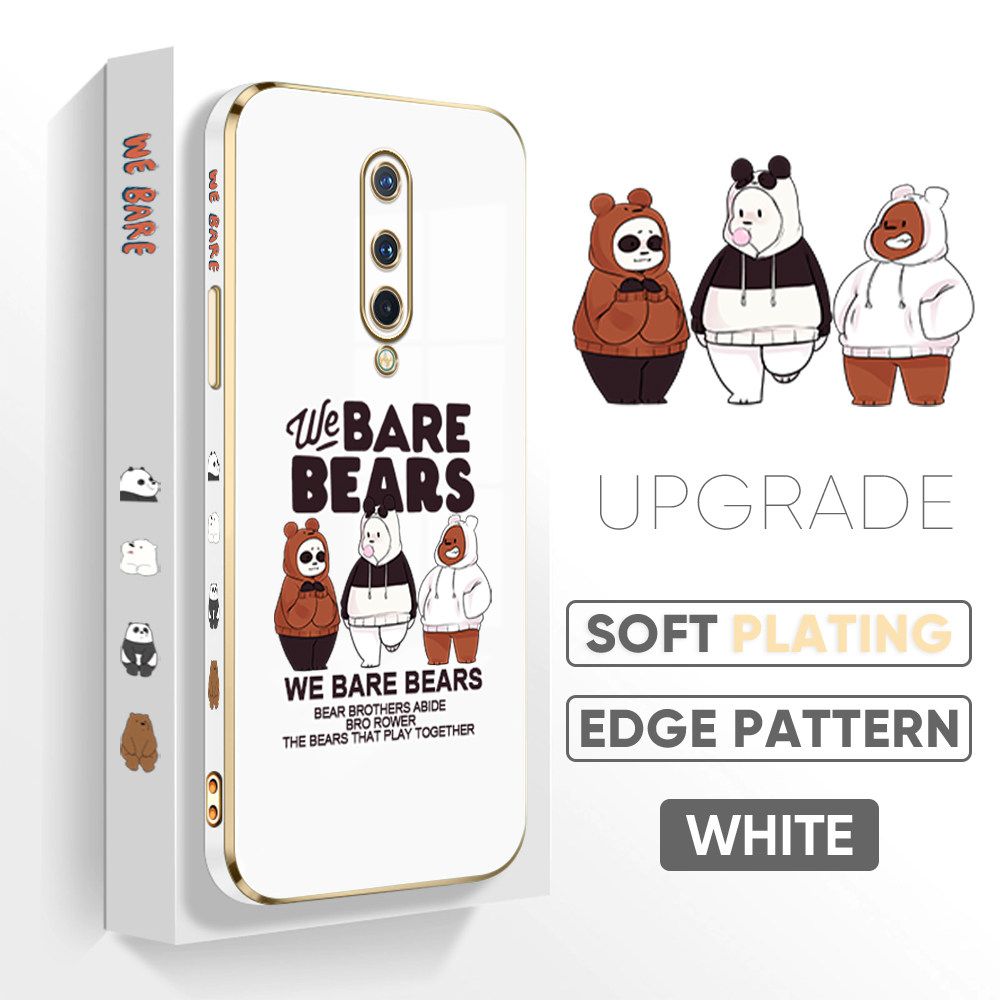 TA for OnePlus 8 Back Cover + Free Lanyard Cute Three Bears Luxury 6D Plating Case Side Pattern Soft Silicone Square Phone Cases