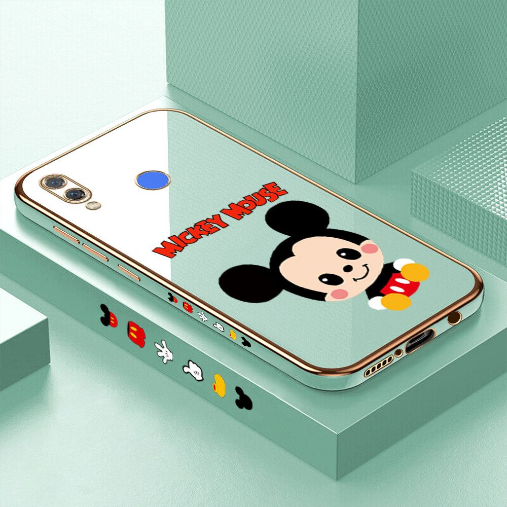 Luxury 6D Plating Case for Huawei Nova 3 Cute Cartoon Mouse Side Pattern Back Cover Soft Silicone Square Frame Shiny Bling Phone Cases + Free Lanyard