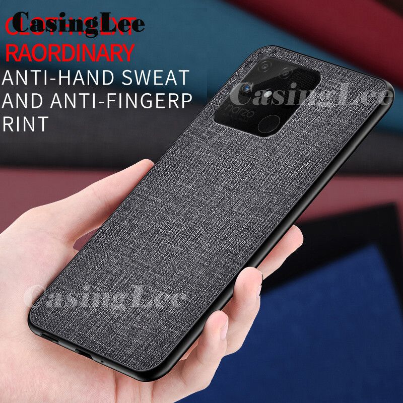 Casinglee For Realme Narzo 50A Mini Linen Phone Case Hard Cloth Back Cover With Soft Frame Anti-knock Cases For Realme Narzo 50A For girls and Boys