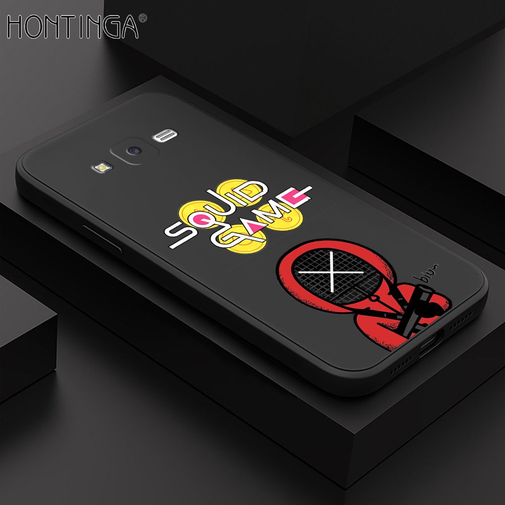 Hontinga for Samsung Galaxy J7 2015 / J7 Core Case Fashion Cartoon Electric Baton Judge Role Phone Cover Square Liquid Silicone Trend Phone Case