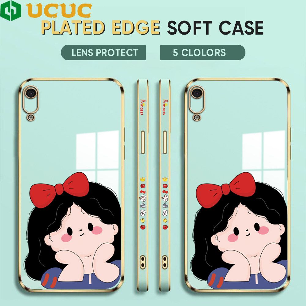 UCUC for Honor Y6 Pro 2019 / 8A Back Cover + Free Lanyard Cute Gir Luxury 6D Plating Case Side Pattern Soft Silicone Square Phone Cases