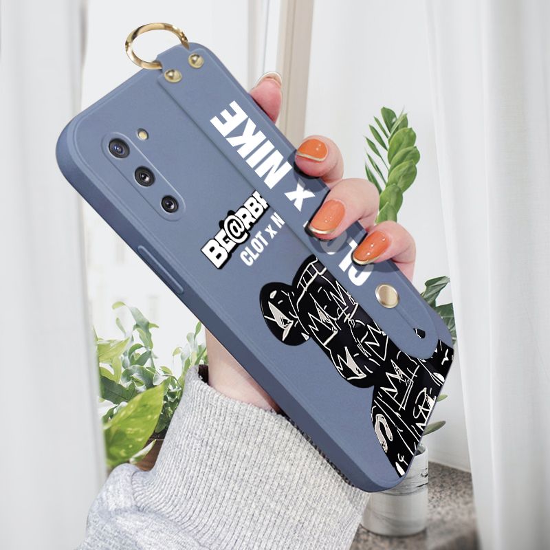 Jizetin for Samsung Galaxy Note 10 Wrist Strap Case Creative Cartoon Black Stitching Bear Cover Ultra Thin Anti Fall Liquid Silicone Phone Case