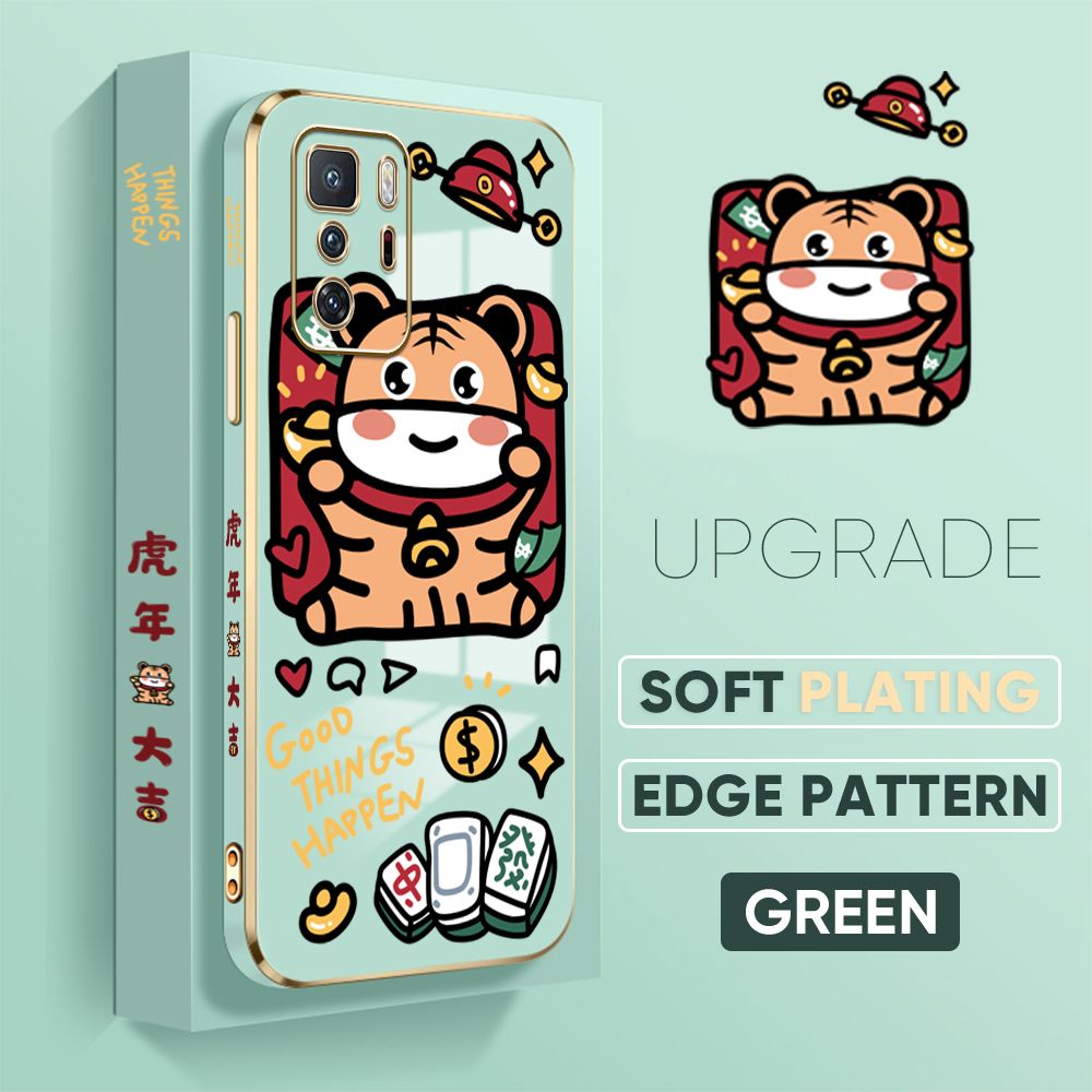 TA for Xiaomi Poco X3 GT Back Cover + Free Lanyard Cute Animals Luxury 6D Plating Case Side Pattern Soft Silicone Square Phone Cases