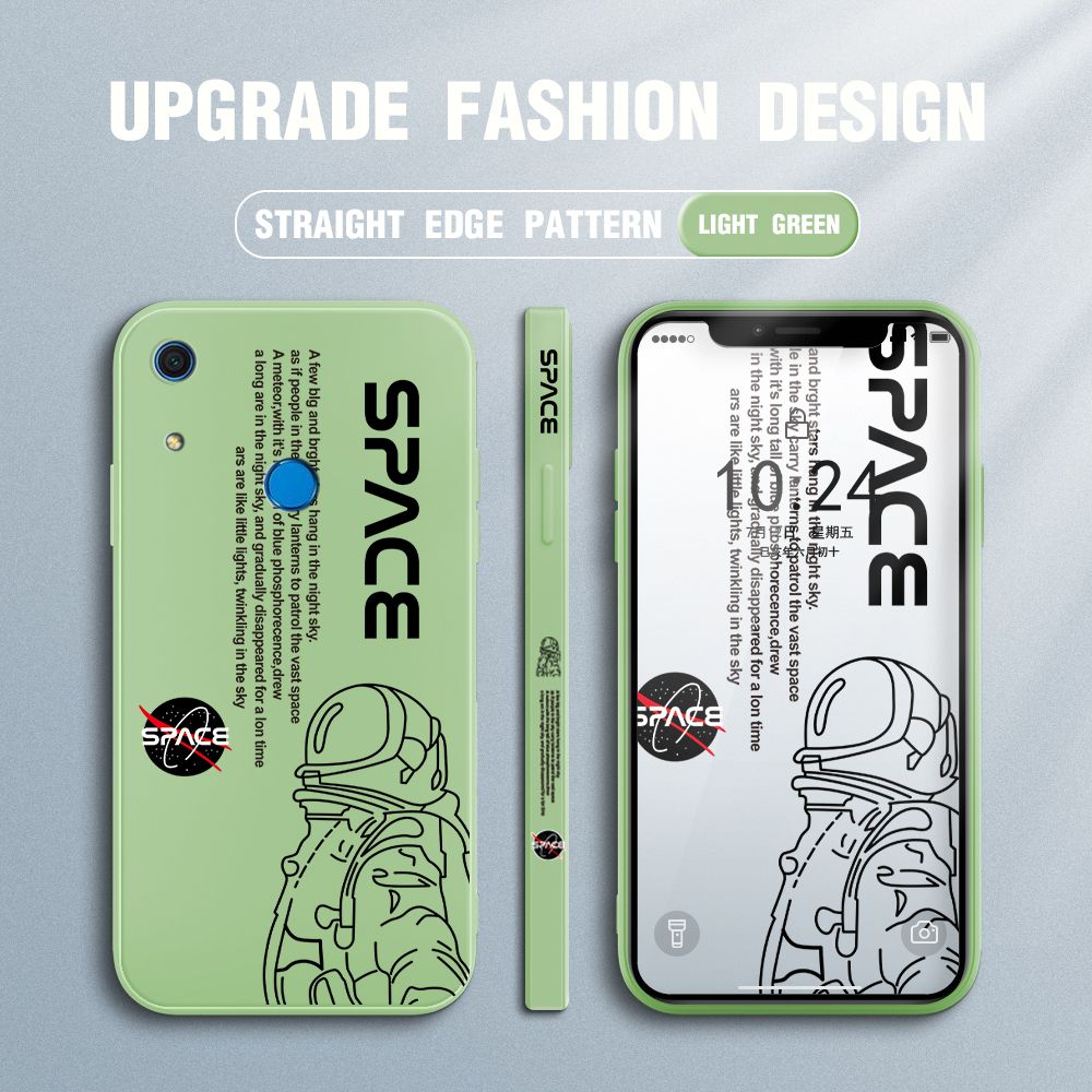 Jizetin for Huawei Y6S Case NASA Astronaut Design Side Design Phone Case Square Edge Pattern Liquid Silicone Cases Full Cover Camera Shockproof Protective Case