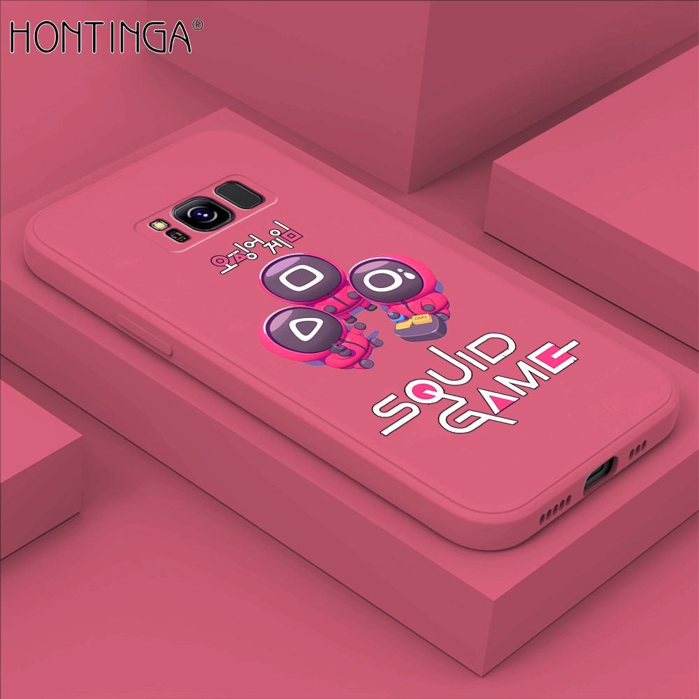 Hontinga for Samsung Galaxy S8 Case Cute Cartoon Cute Squid Character Phone Cover Square Liquid Silicone Shockproof Phone Protective Case