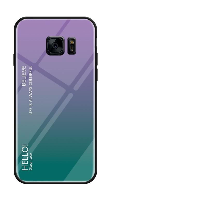 Gradient Color Tempered Glass Casing Protective Case Back Cover Soft TPU Bumper Case For Samsung Galaxy S7 Case