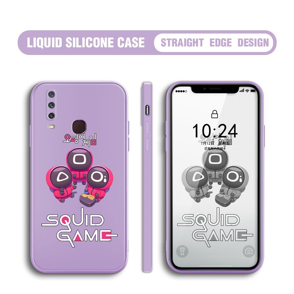 Jizetin for Vivo Y12 Y15 Y17 Case Cute Cartoon Cute Squid Character Phone Cover Square Liquid Silicone Shockproof Phone Protective Case