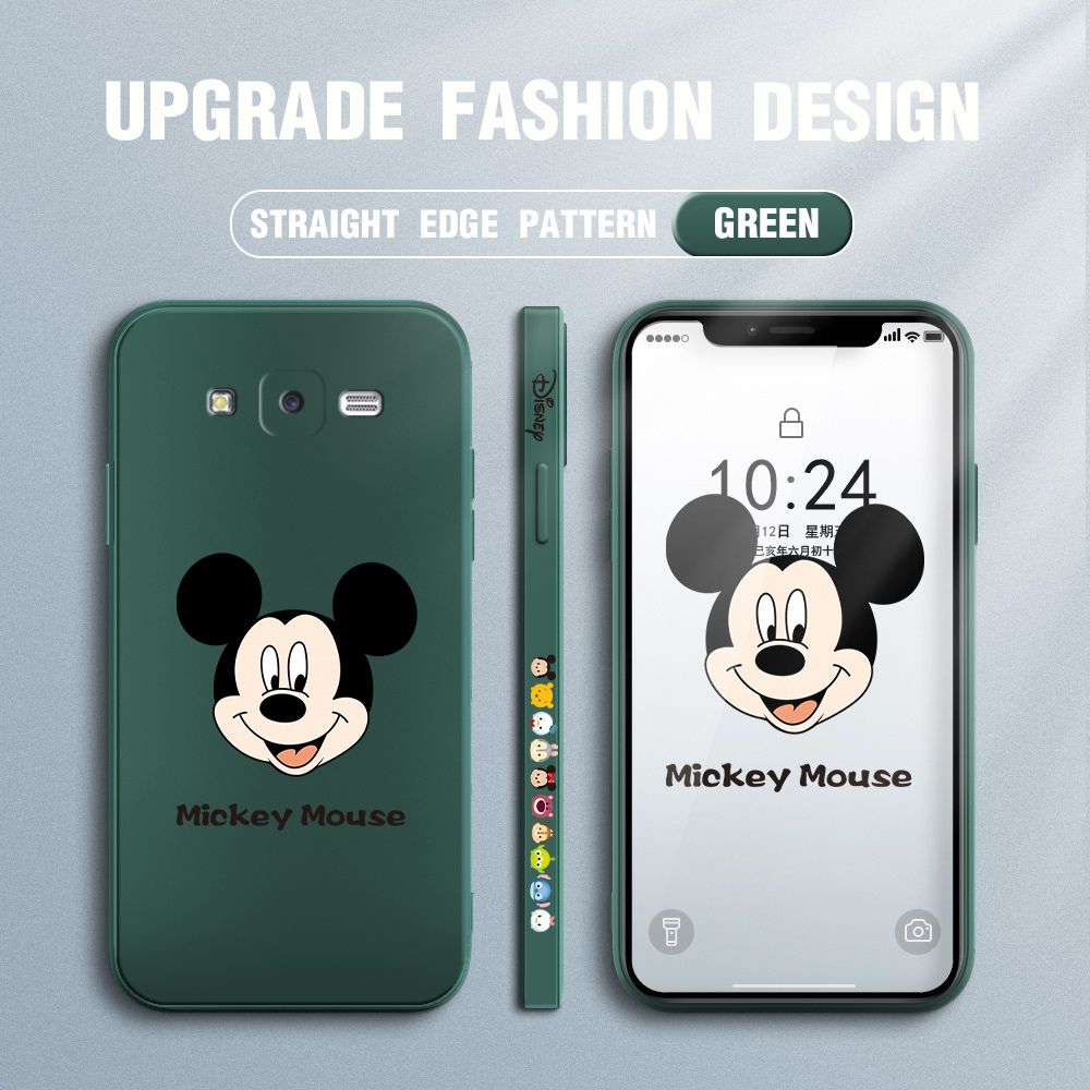 Jizetin for Samsung Galaxy J7 Core / J7 2015 Case Creative Cartoon Mouse Avatar Side Design Phone Case Square Edge Pattern Liquid Silicone Cases Full Cover Camera Shockproof Protective Case