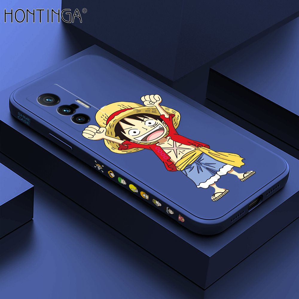 Hontinga for Vivo X70 5G Case Side Design Anime Cartoon Luffy Back Cover Soft Square Edge Pattern Liquid Silicone Trend Phone Cases
