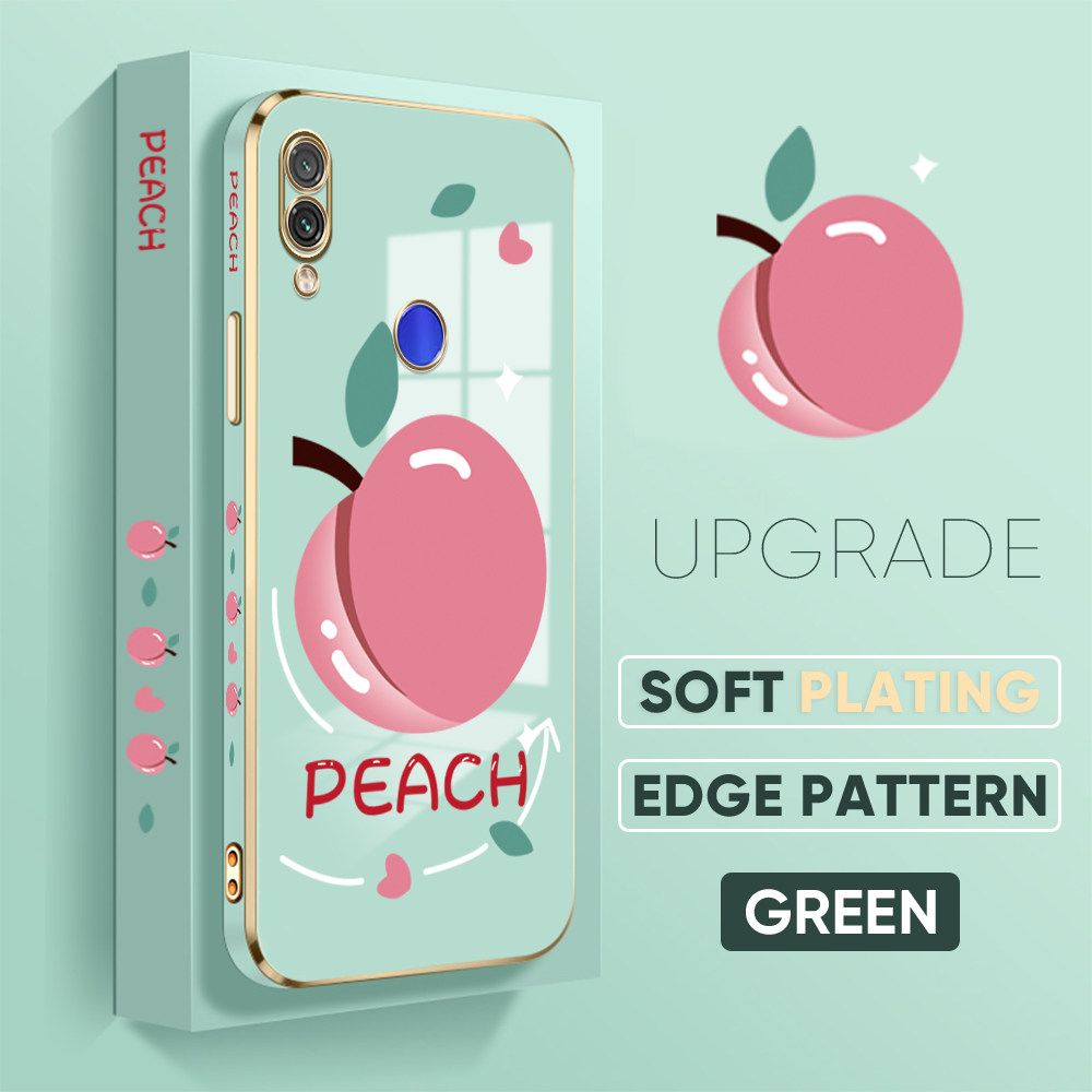 TA for Redmi Note 7 Note 7 Pro Back Cover Shiny Peach Luxury 6D Plating Case Side Pattern Soft Silicone Square Phone Case
