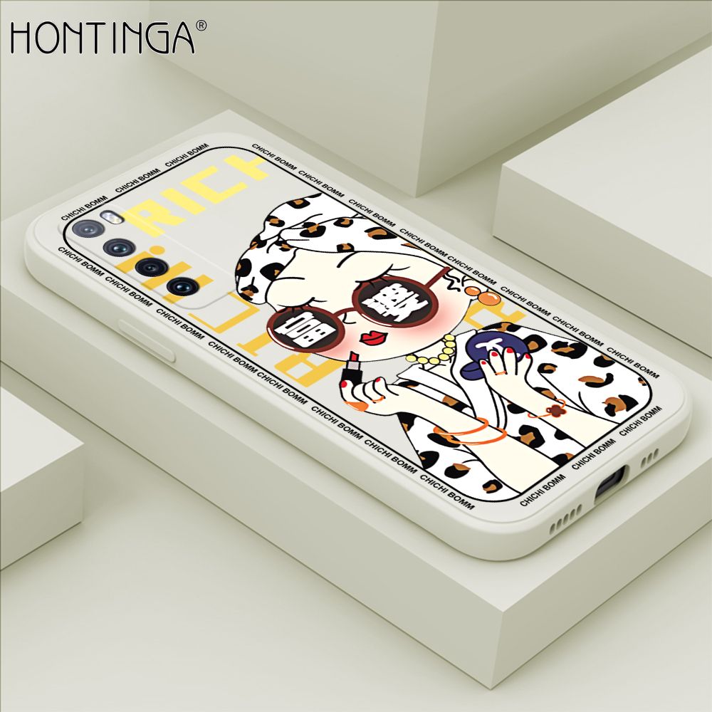 Hontinga for Huawei Nova 7 Case Fashion Sunglasses Rich Girl Phone Case Phone Case Soft Square Edge Silicone Cases Full Lens Cover Shockproof Protection Cover