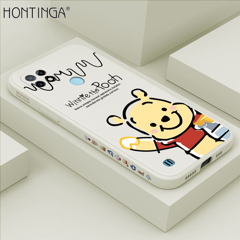 Hontinga for Realme C21 Case Side Design Hello Little Bear Back Cover Soft Square Edge Pattern Liquid Silicone Trend Phone Cases