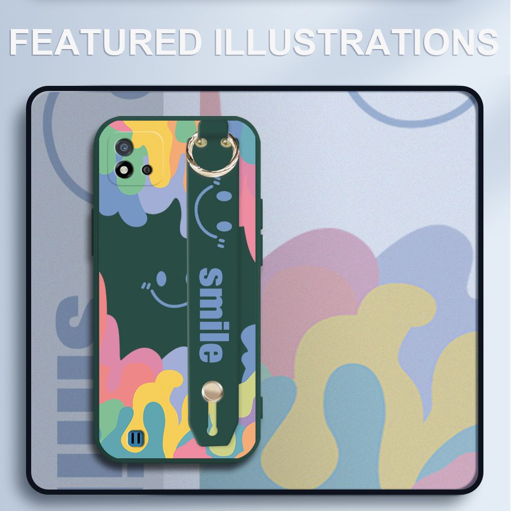UCUC for Realme C20 Wrist Strap Case INS Style Soft Candy Color Splash Ink Cover Ultra Thin Anti Fall Liquid Silicone Phone Case