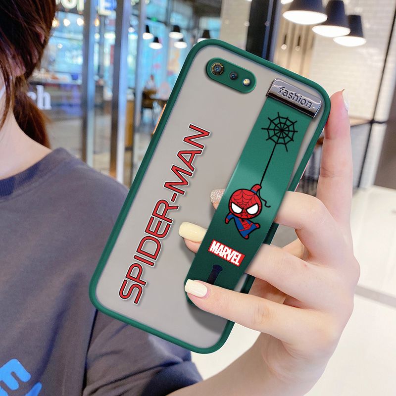 UCUC for Realme C2 Wrist Strap Case Superhero Spider Superman Wristband Printing Cover Shockproof Frosted Phone Case