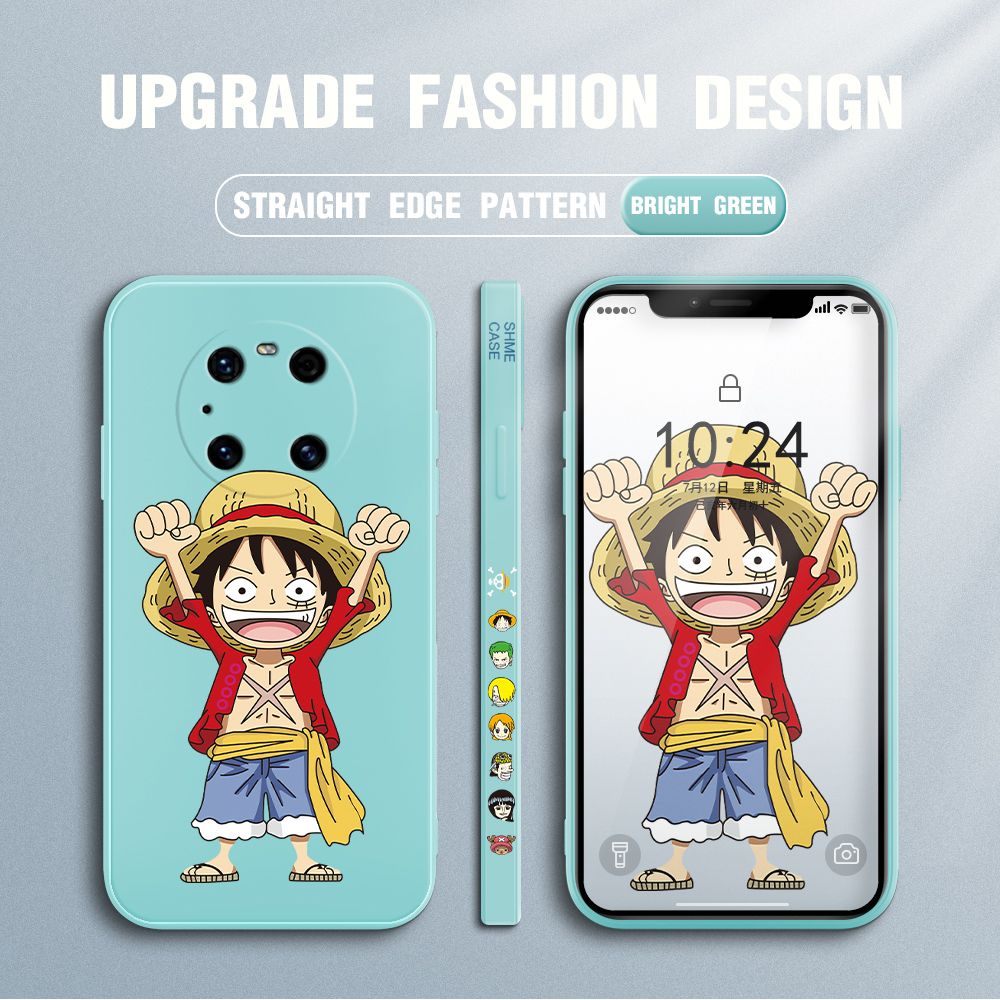Jizetin for Huawei Mate 40 Pro Plus Case Anime One-Piece Monkey D. Luffy Anime Side Design Phone Case Square Edge Pattern Liquid Silicone Cases Full Cover Camera Shockproof Protective Case